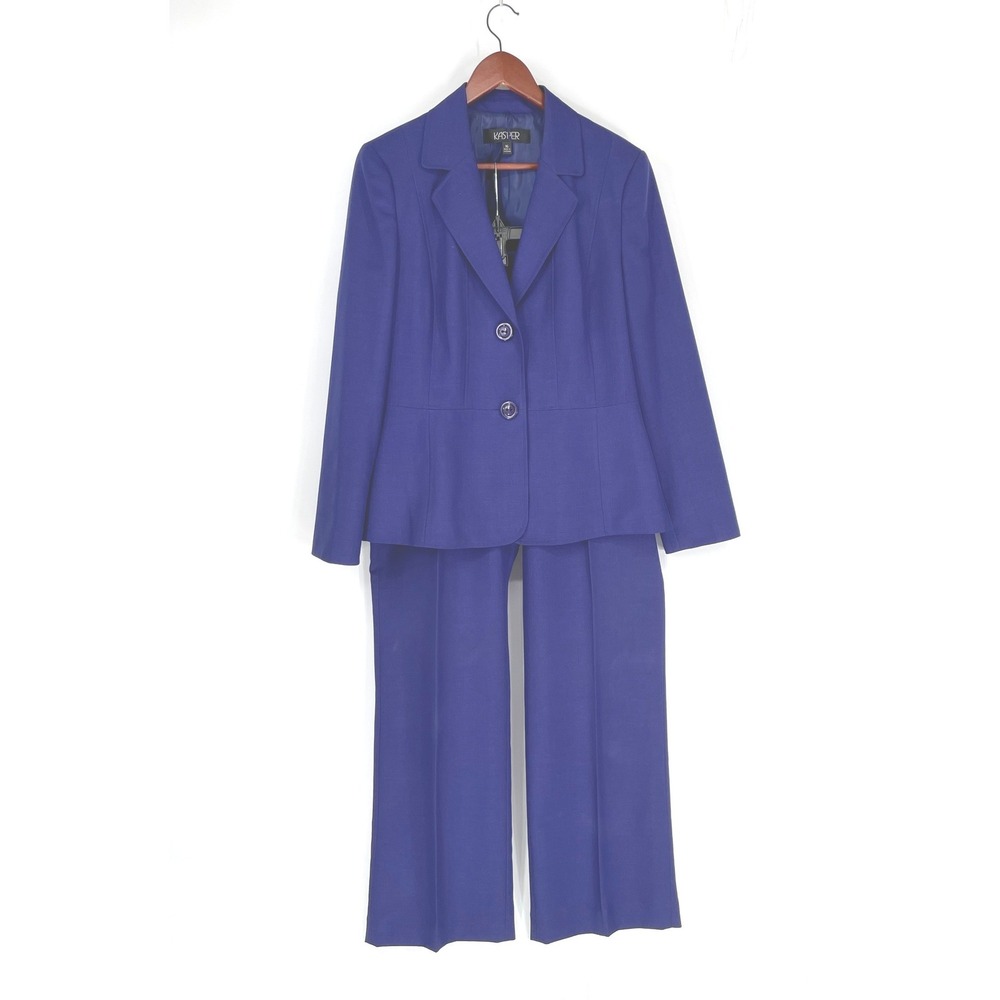 Kasper Women Pant Suit 16 2-Piece Royal Blue Tailored Career Blazer Set